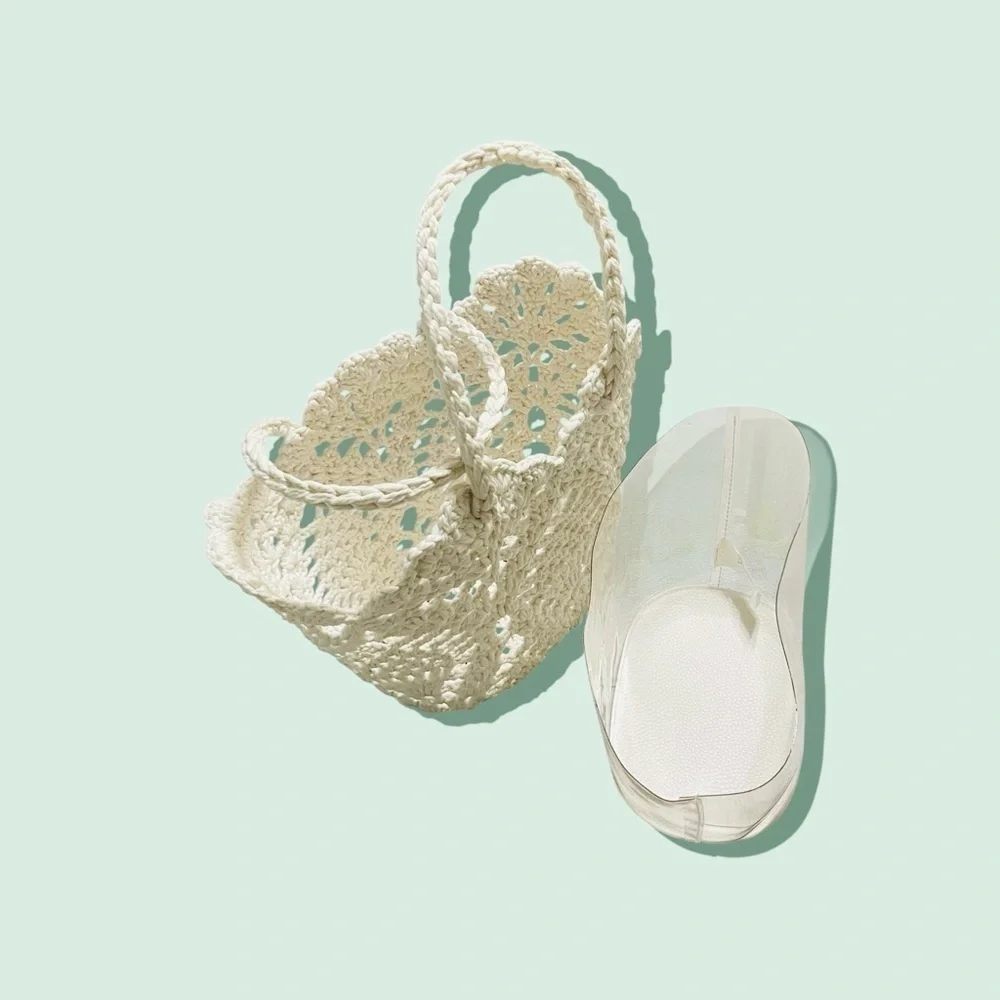 Paula Echevarría Crochet Bucket Bag Elegant Cream Crochet Tote Bag